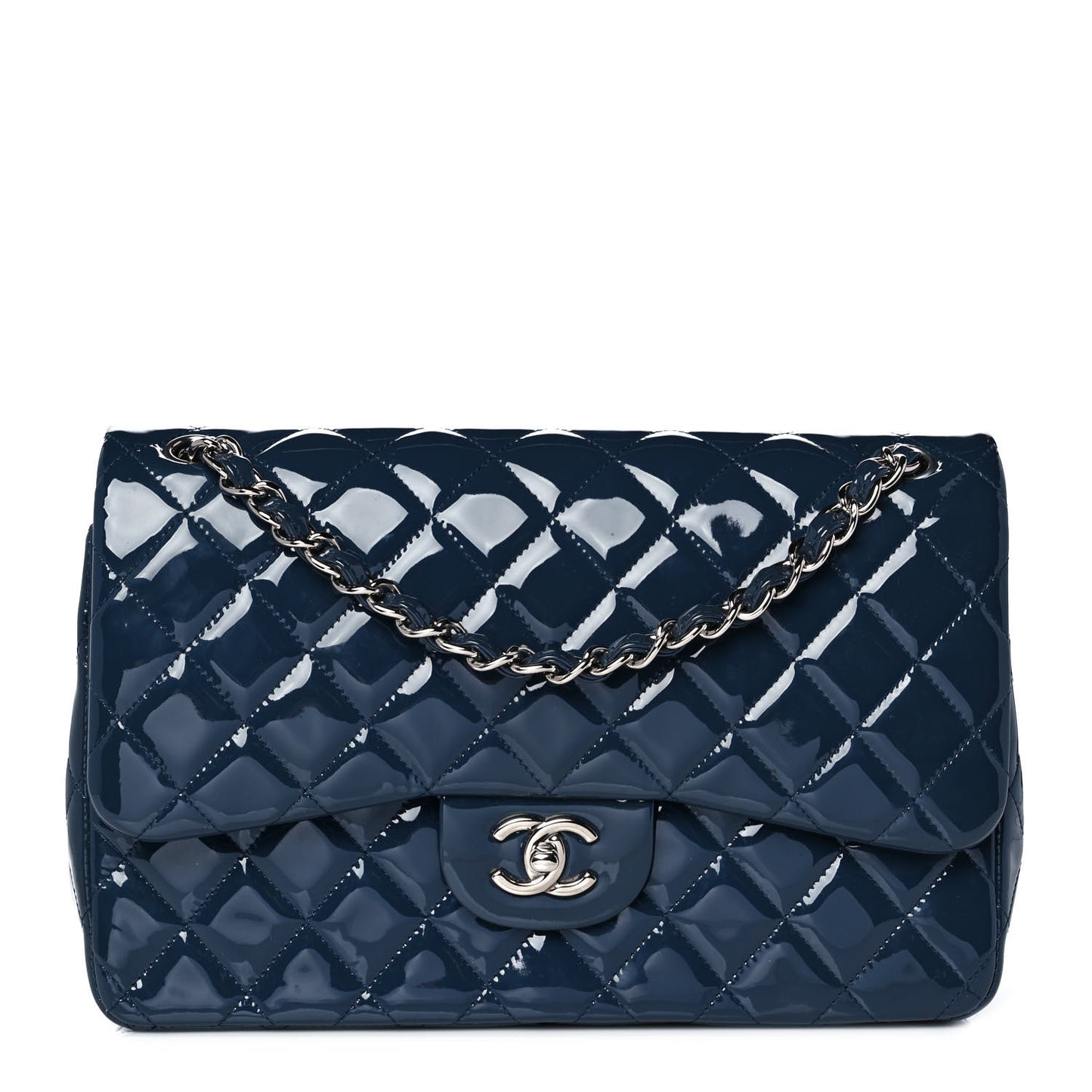 Patent Quilted Jumbo Double Flap Navy
