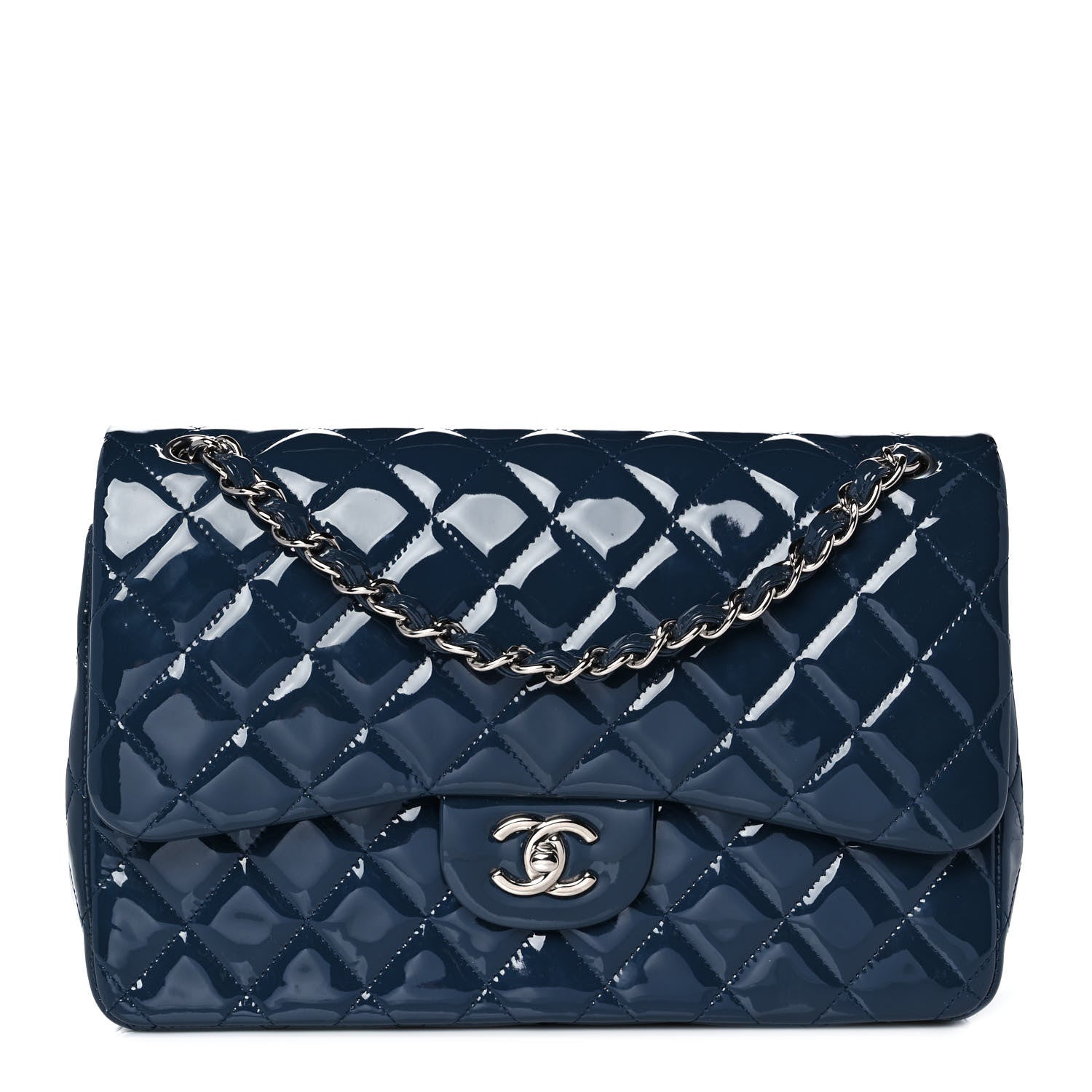 Chanel Patent Quilted Jumbo Double Flap Navy 1 of 10