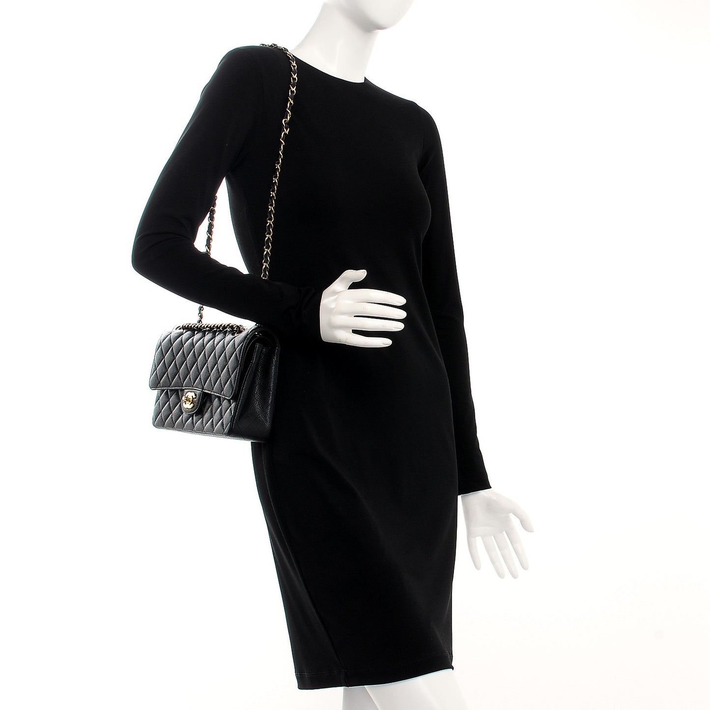 Caviar Quilted Medium Double Flap Black