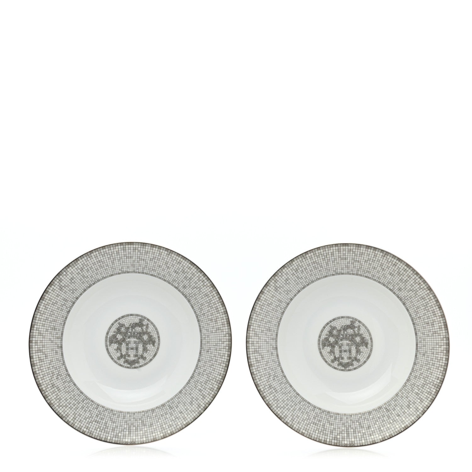 Hermes Porcelain Mosaique Au 24 Platine Soup Bowl Set of 2 1 of 6