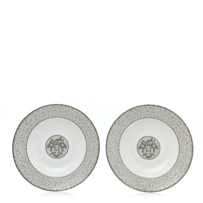Hermes Porcelain Mosaique Au 24 Platine Soup Bowl Set of 2 1 of 6