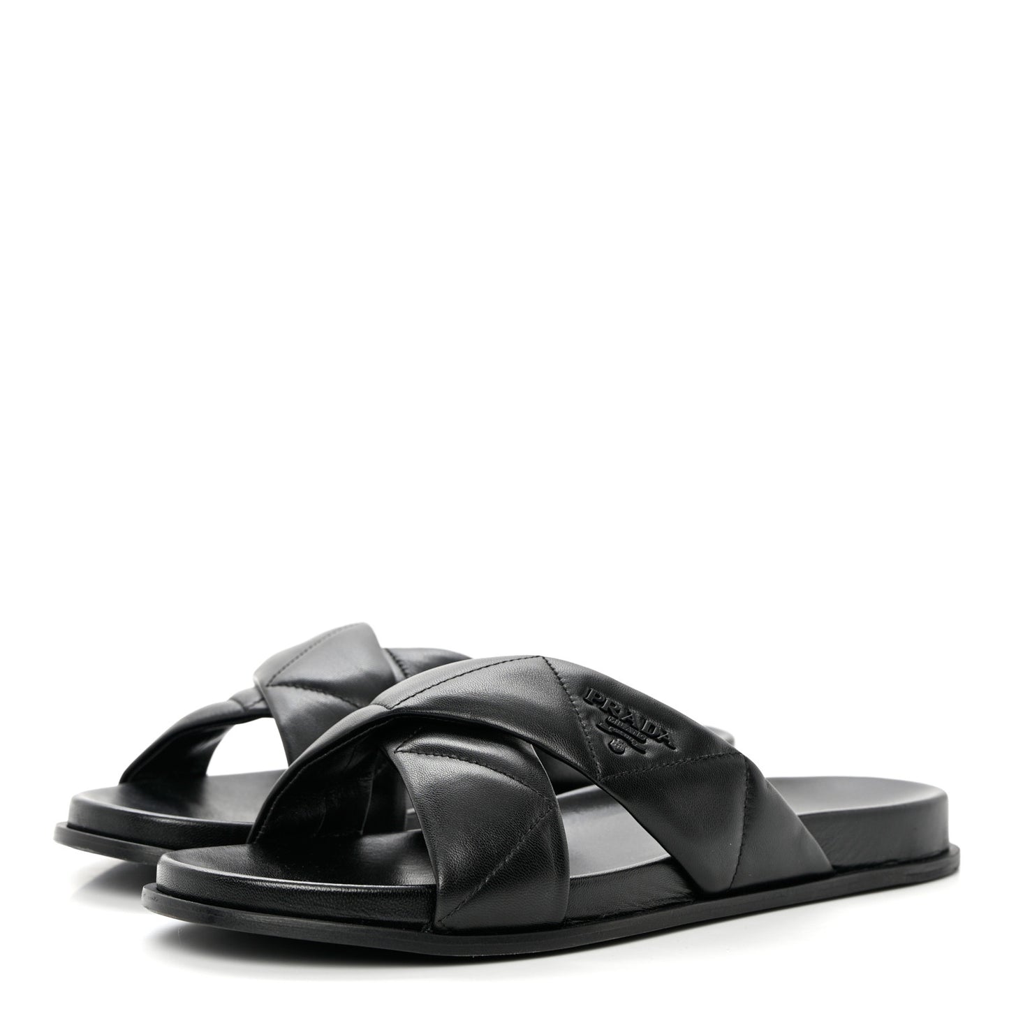 Nappa Logo Quilted Criss Cross Slide Sandals 40 Black