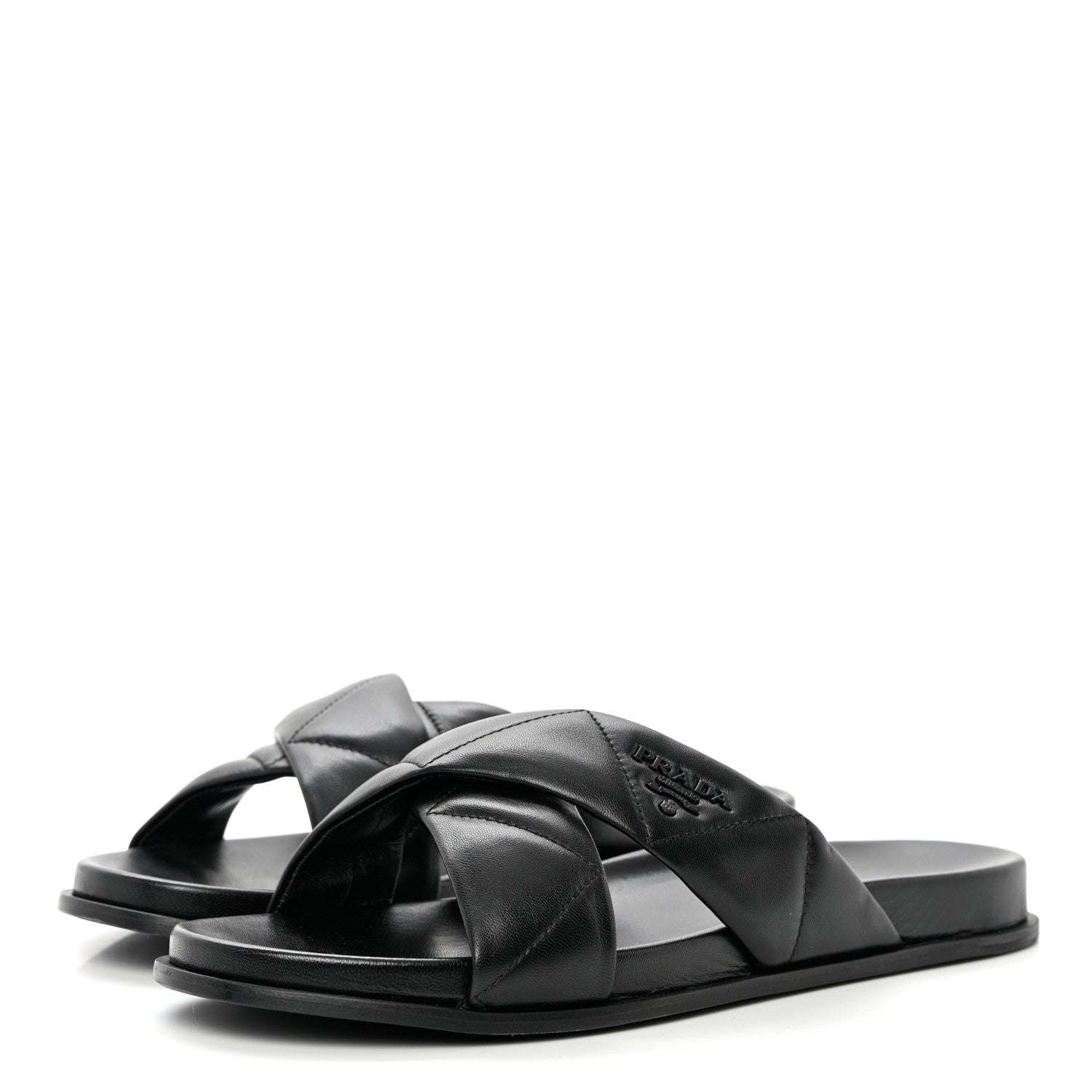 Prada Nappa Logo Quilted Criss Cross Slide Sandals 40 Black 3 of 10
