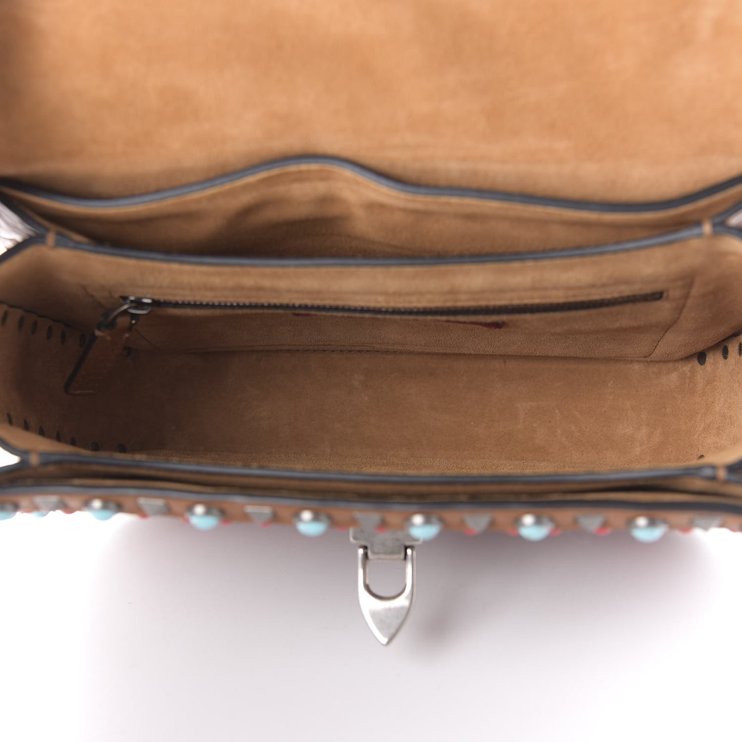 Calfskin Embroidered Medium Guitar Strap Rockstud Rolling Flap Saddle Bag Light Cuir
