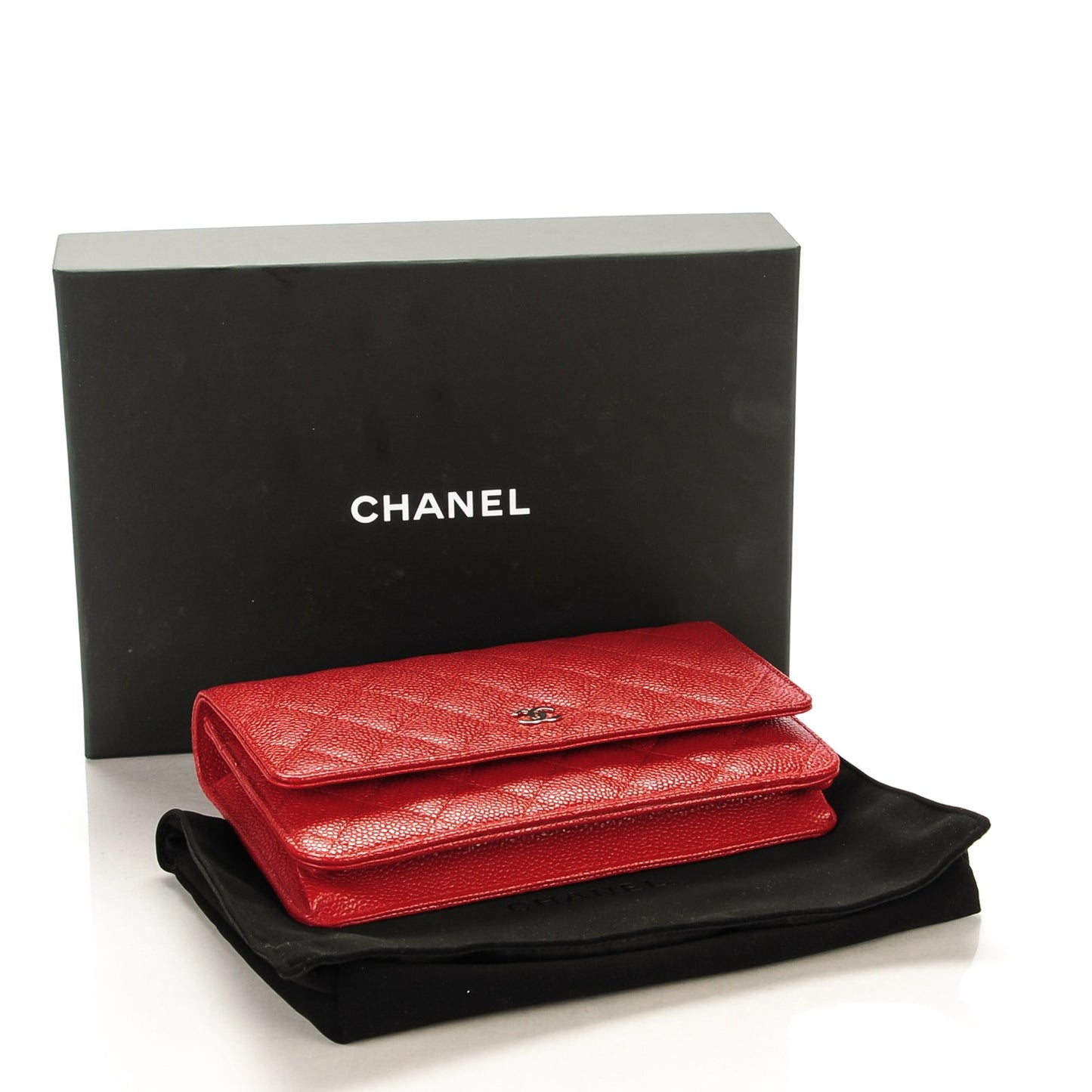Caviar Quilted Wallet On Chain WOC Dark Red
