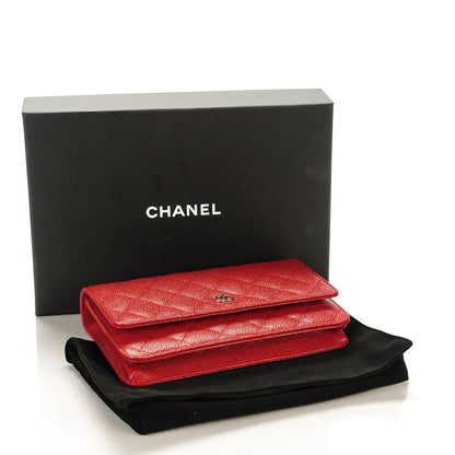 Chanel Caviar Quilted Wallet On Chain WOC Dark Red 3 of 5