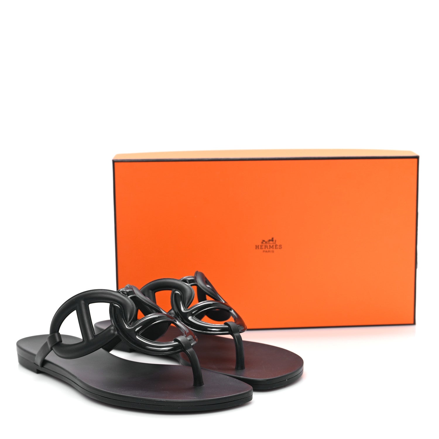 Hermes Rubber Womens Egerie Sandals 38 Black 10 of 10