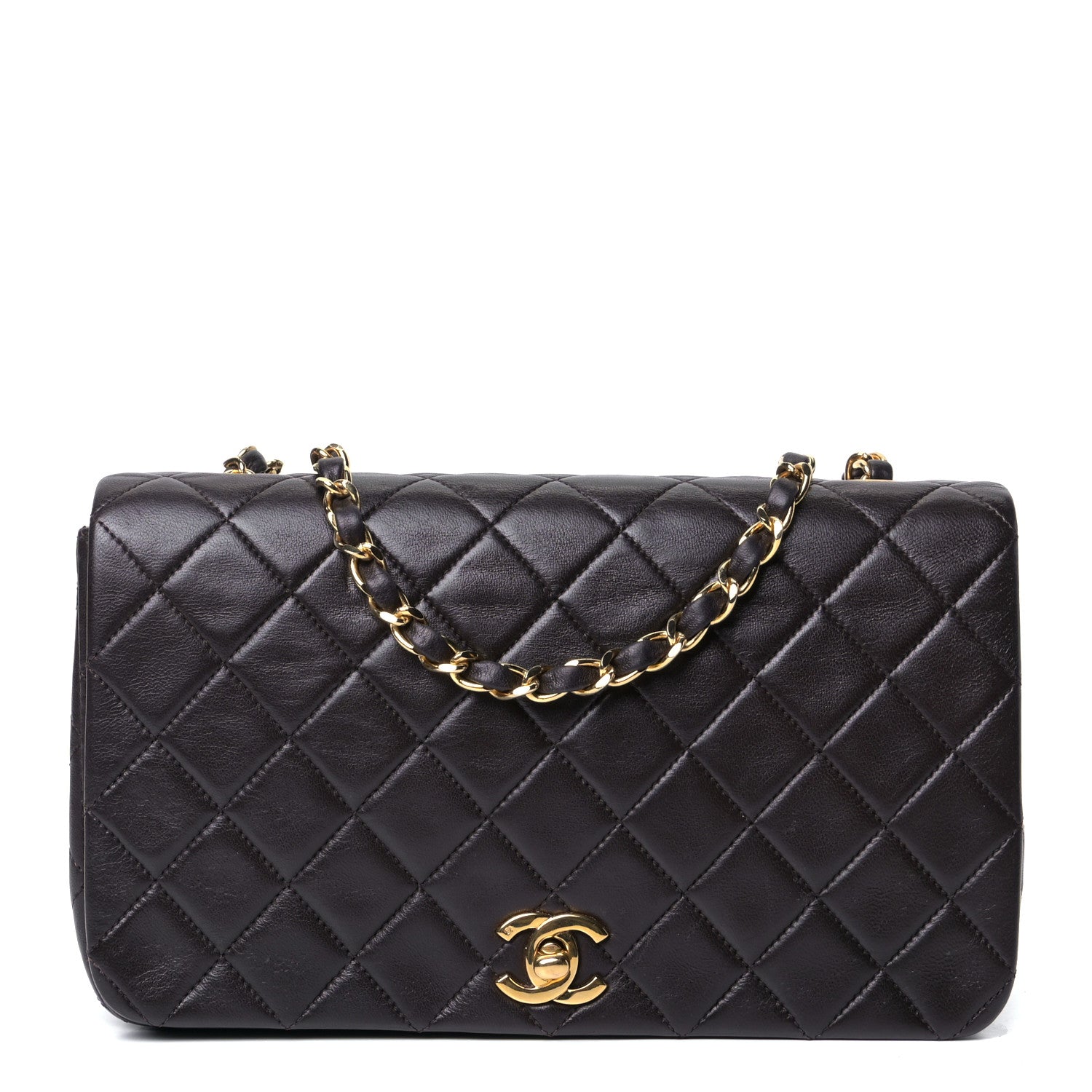 Chanel Lambskin Quilted Small Single Flap Bag Dark Brown 1 of 5