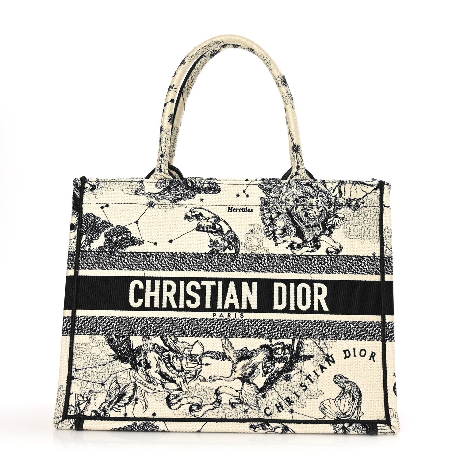 Christian Dior Canvas Zodiac Toile De Jouy Embroidered Medium Book Tote Latte 1 of 8
