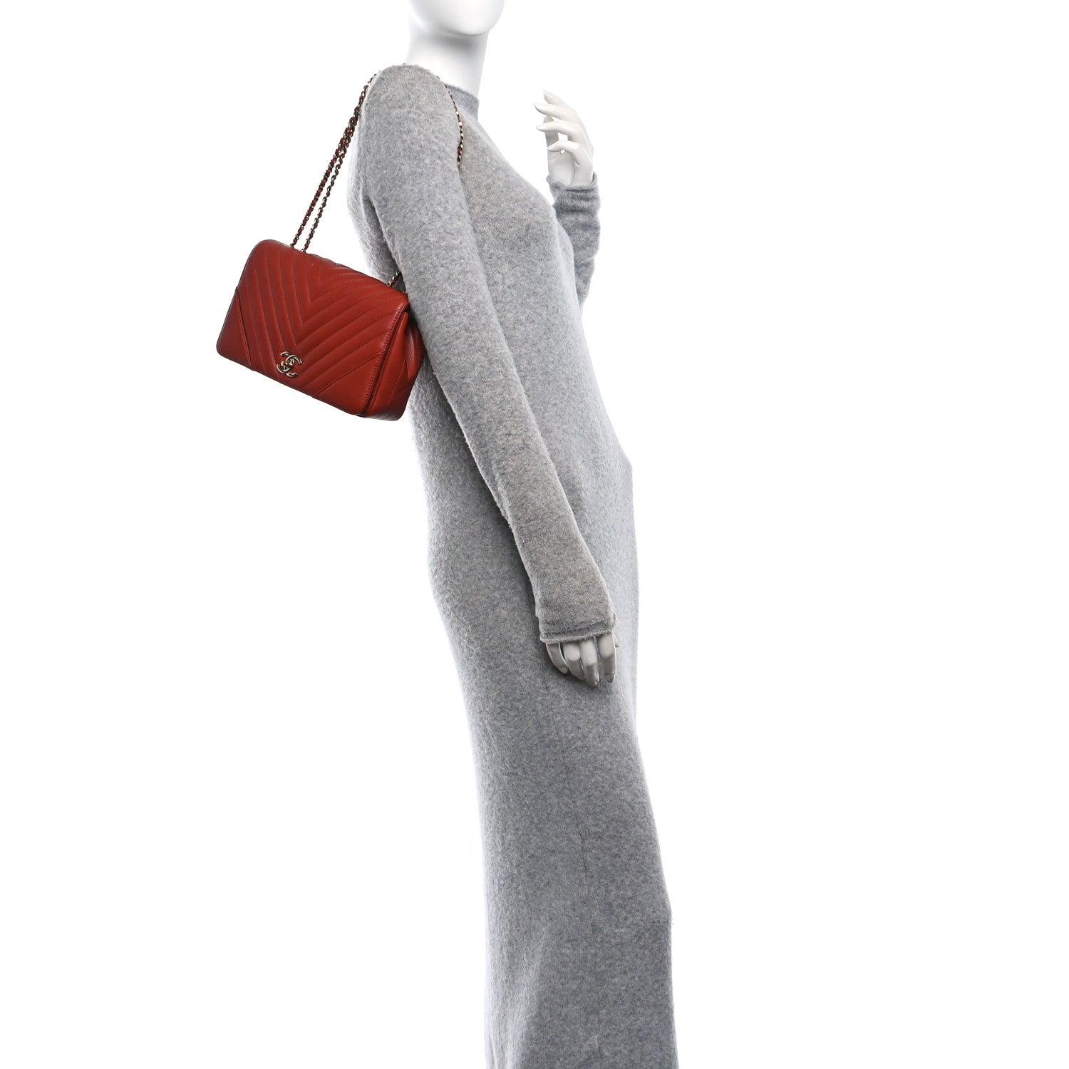 Chanel Calfskin Chevron Quilted Small Statement Flap Red 2 of 13