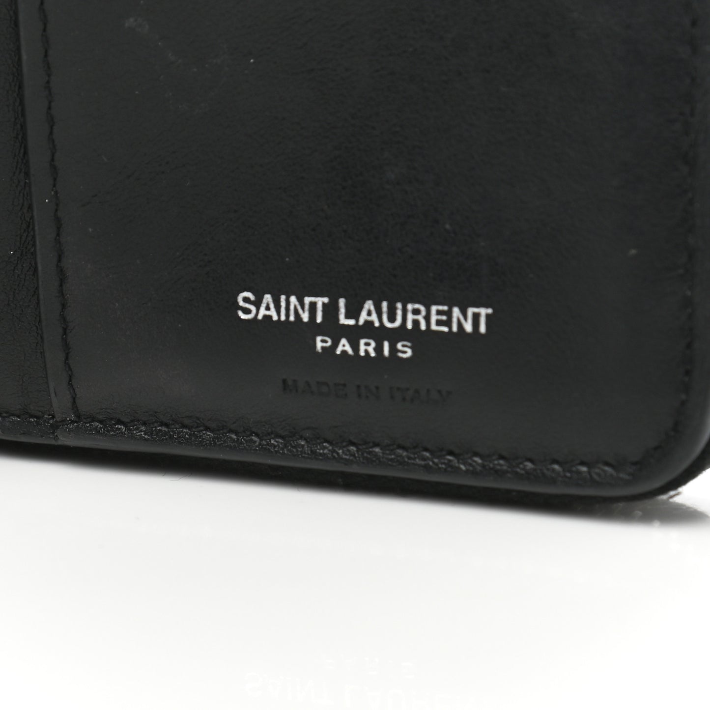 Calfskin Crocodile Embossed Monogram Compact Wallet Black