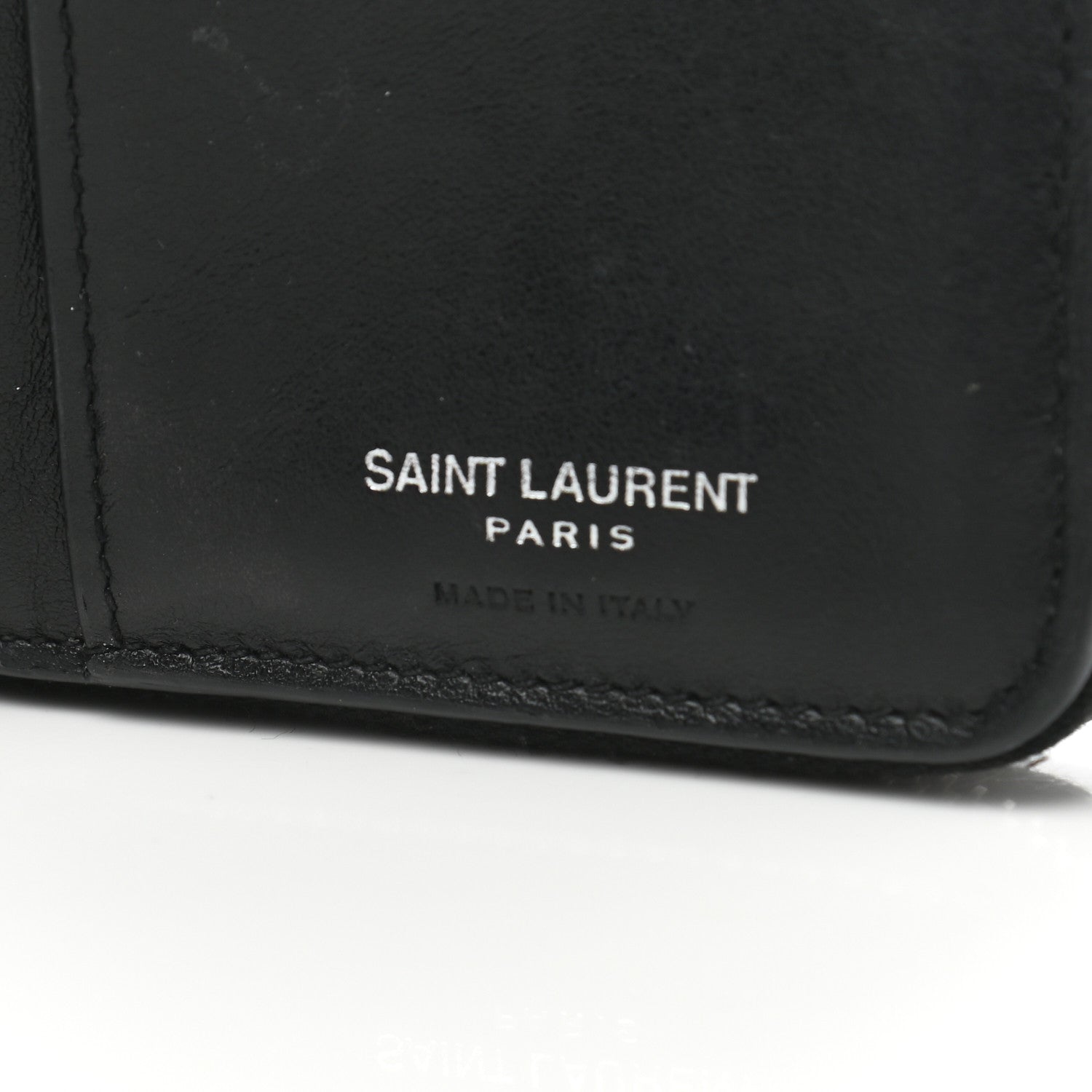 Saint Laurent Calfskin Crocodile Embossed Monogram Compact Wallet Black 6 of 6