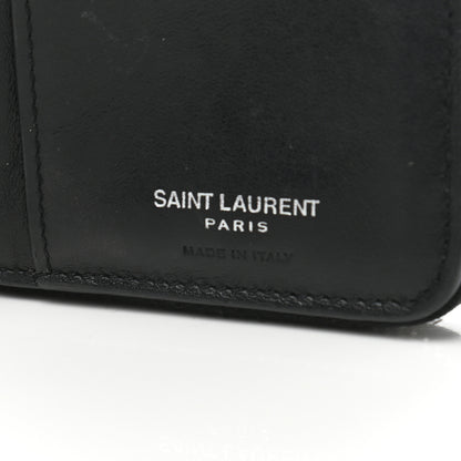 Saint Laurent Calfskin Crocodile Embossed Monogram Compact Wallet Black 6 of 6