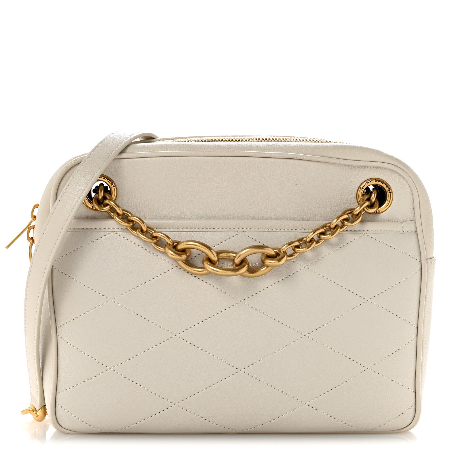 Saint Laurent Lambskin Quilted Le Maillon Chain Strap Crossbody Crema Soft 1 of 12