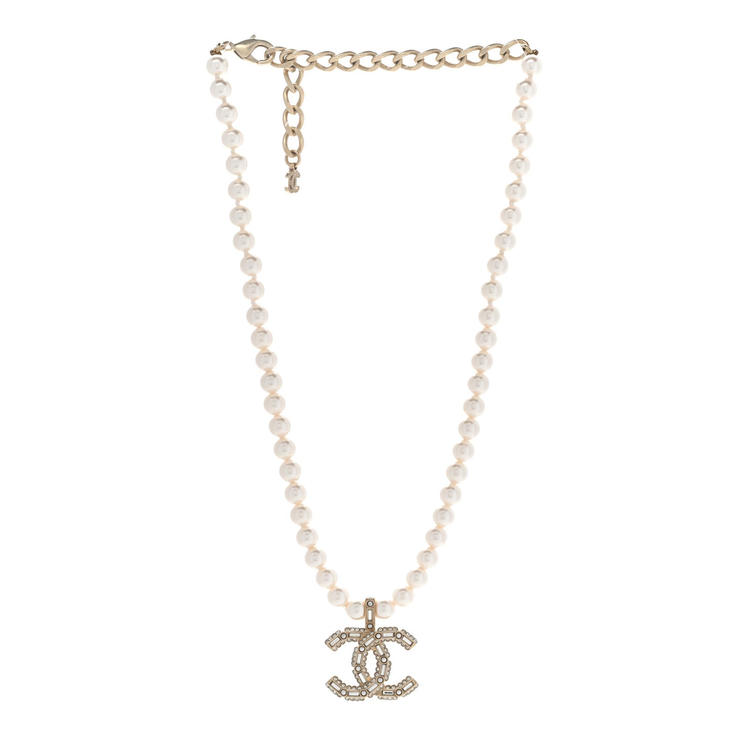 Pearl Crystal Baguette CC Short Necklace Gold