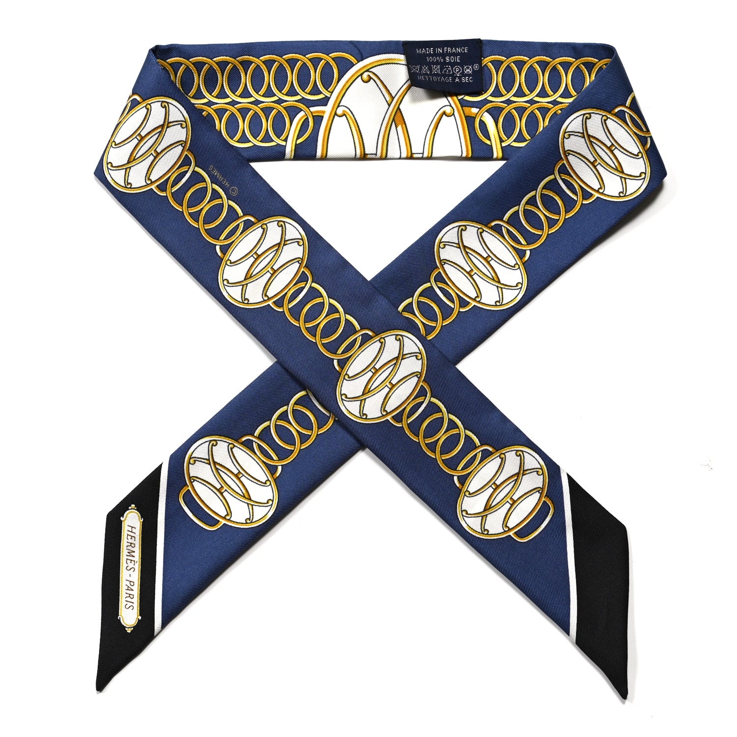Hermes Silk Lift Profile Twilly Marine Black Gold 1 of 5