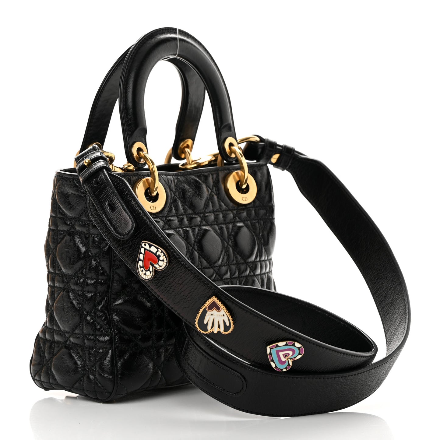 Crinkled Patent Cannage Small Lucky Badges My Lady Dior Black