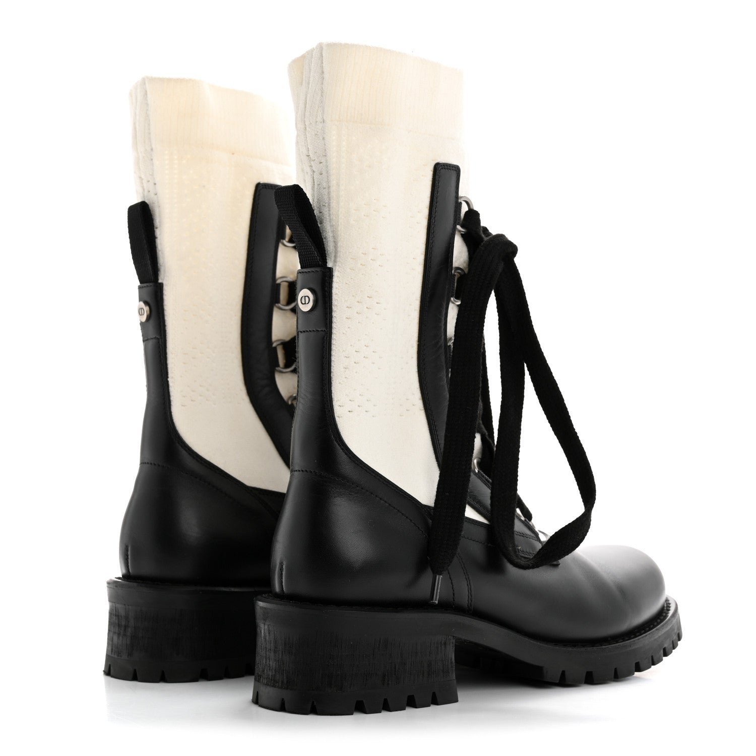 Christian Dior Calfskin Knit Fabric Diorland Combat Boots 38 Black White 4 of 11
