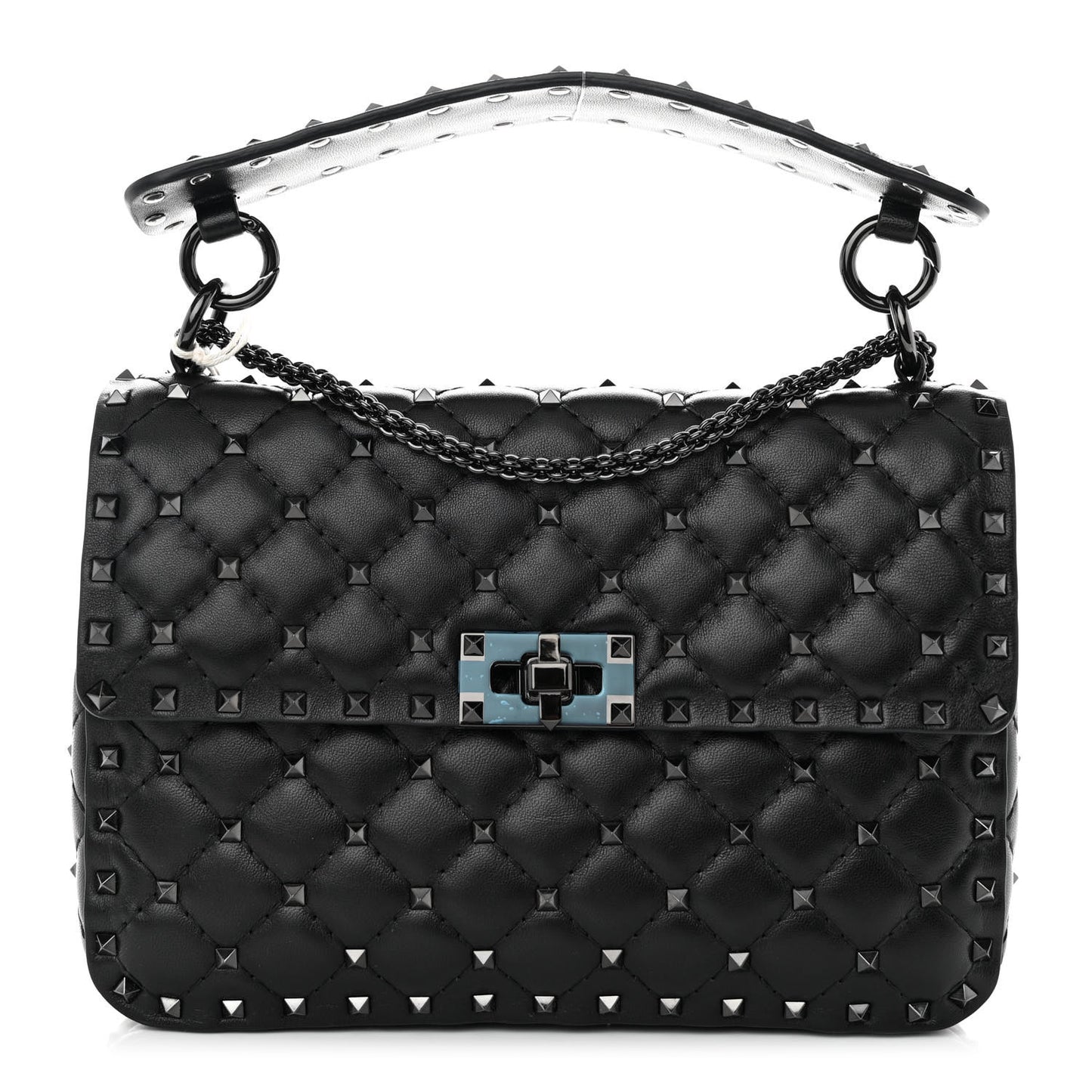 Lambskin Medium Rockstud Spike Shoulder Bag Black