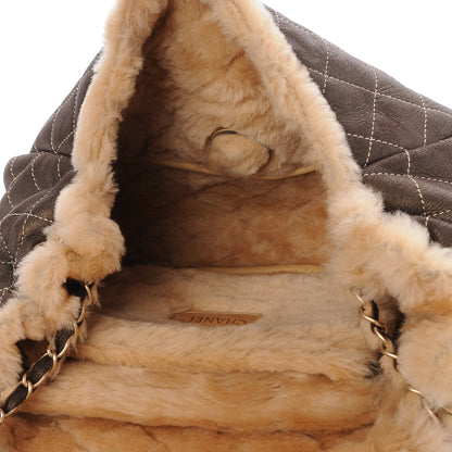 Chanel Shearling Suede Quilted Fur Flap Metallic Bronze 5 of 7