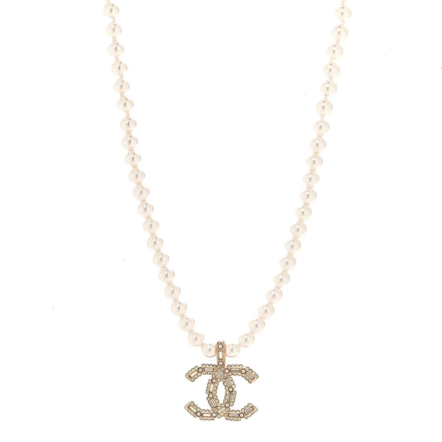 Chanel Pearl Crystal Baguette CC Short Necklace Gold 1 of 5