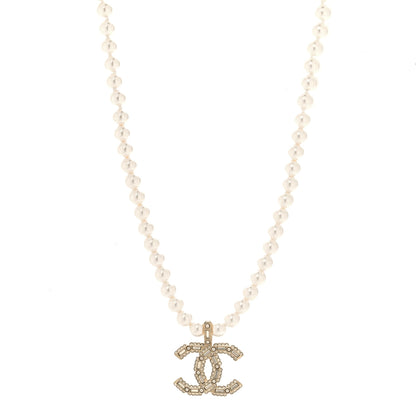 Chanel Pearl Crystal Baguette CC Short Necklace Gold 1 of 5