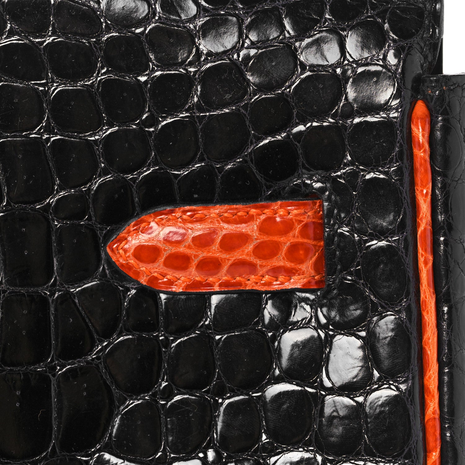 Hermes Shiny Porosus Crocodile Birkin 40 Black Orange 12 of 43
