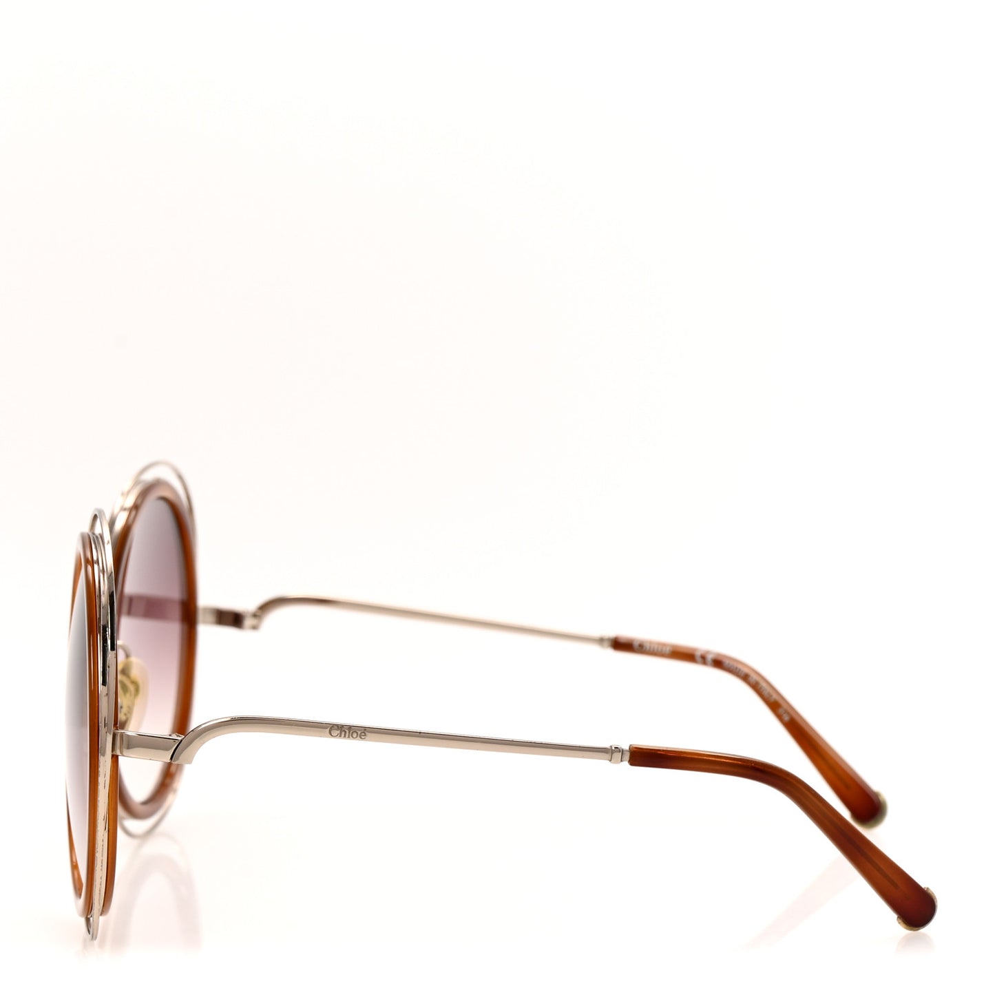 Metal Acetate Oversized Round Carlina Sunglasses CE120S Gold Blonde Havana