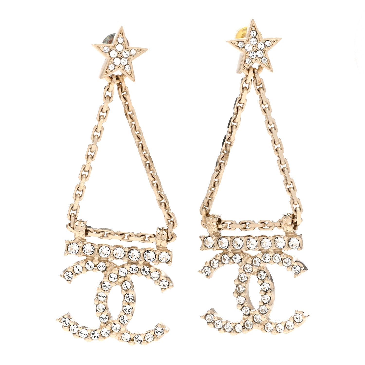 Chanel Crystal Star Drop CC Earrings Gold 1 of 4