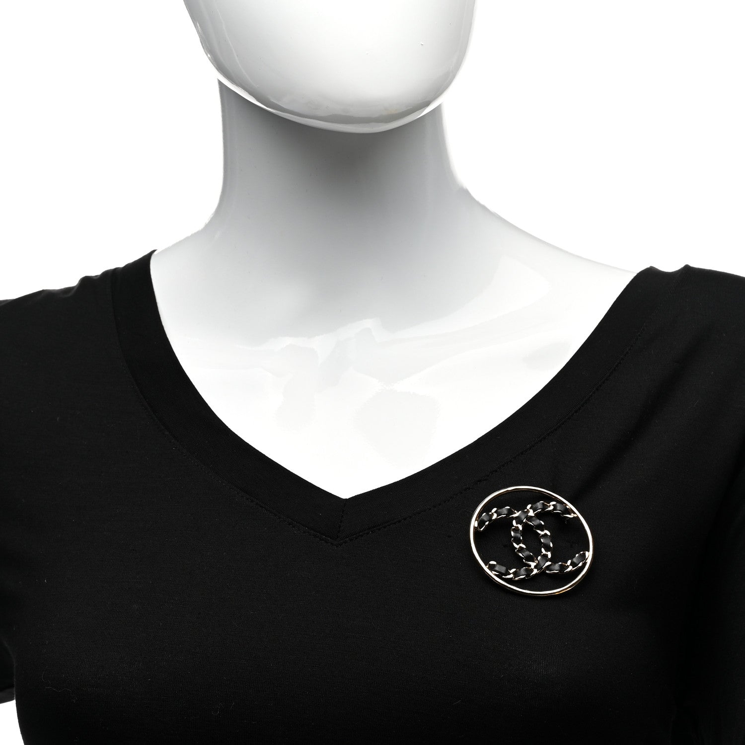 Chanel Lambskin Chain CC Round Brooch Black Gold 2 of 5