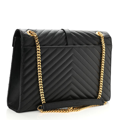 Saint Laurent Grain De Poudre Matelasse Chevron Large Monogram Satchel Black 3 of 10