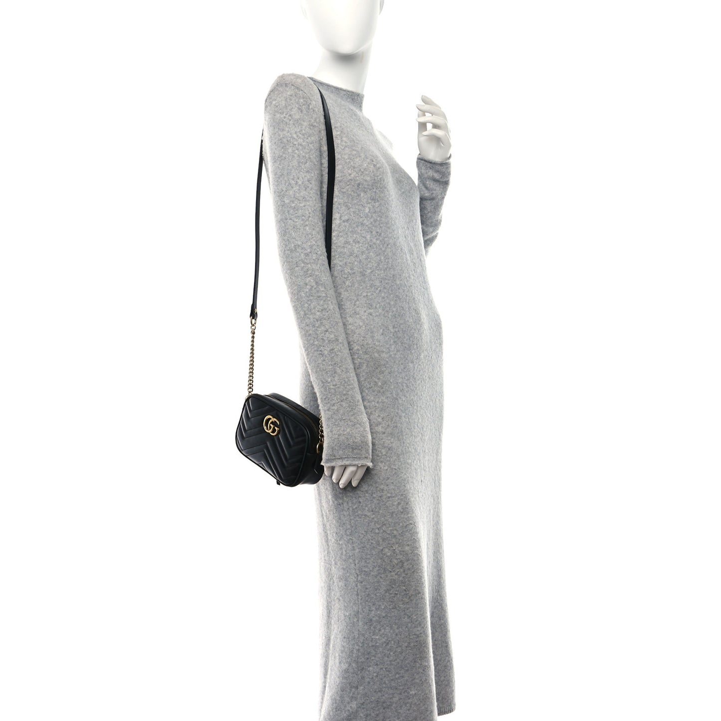 Calfskin Matelasse Mini GG Marmont Chain Shoulder Bag Black