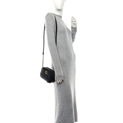 Gucci Calfskin Matelasse Mini GG Marmont Chain Shoulder Bag Black 2 of 9