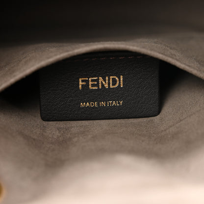 Fendi Glazed Fabric Vitello Century FF 1974 Stamp Patch Mini Double F Crossbody Bag Mogano Panna Black 6 of 8