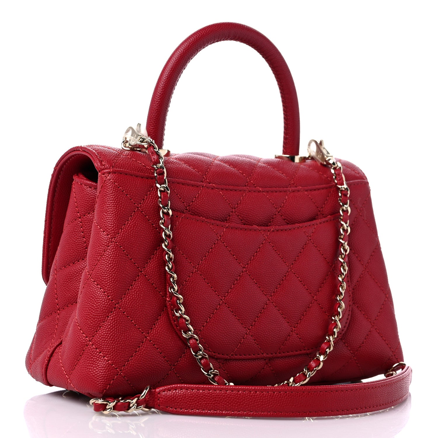 Chanel Caviar Quilted Mini Coco Handle Flap Red 3 of 10