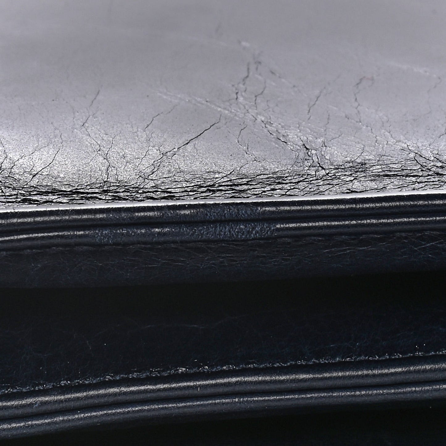 Shiny Paperweight Calfskin Medium Clasp Shoulder Bag Navy Blue