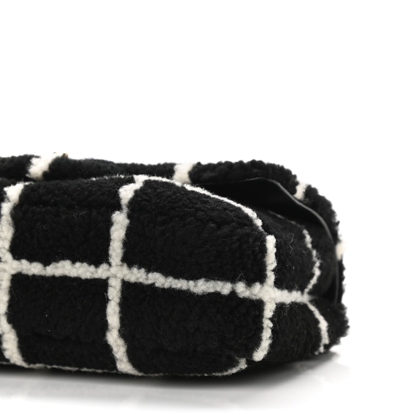 Shearling Lambskin Large Fluffy Tartan Single Flap Black White