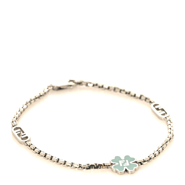 Fendi Brass Enamel O Lock Clover Bracelet Silver Green 1836336