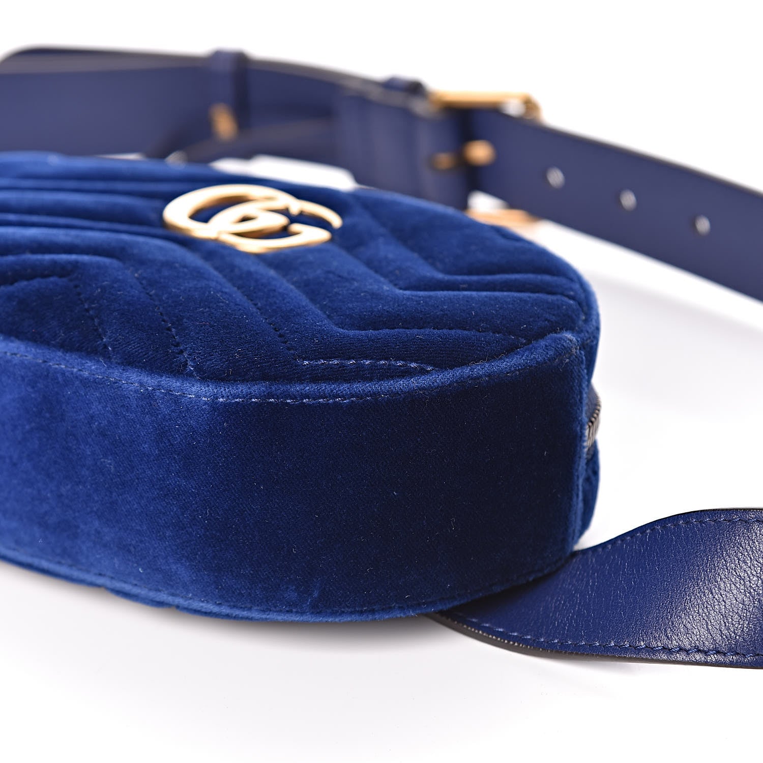Gucci Velvet Matelasse GG Marmont Belt Bag 95 38 Cobalt Blue 9 of 10