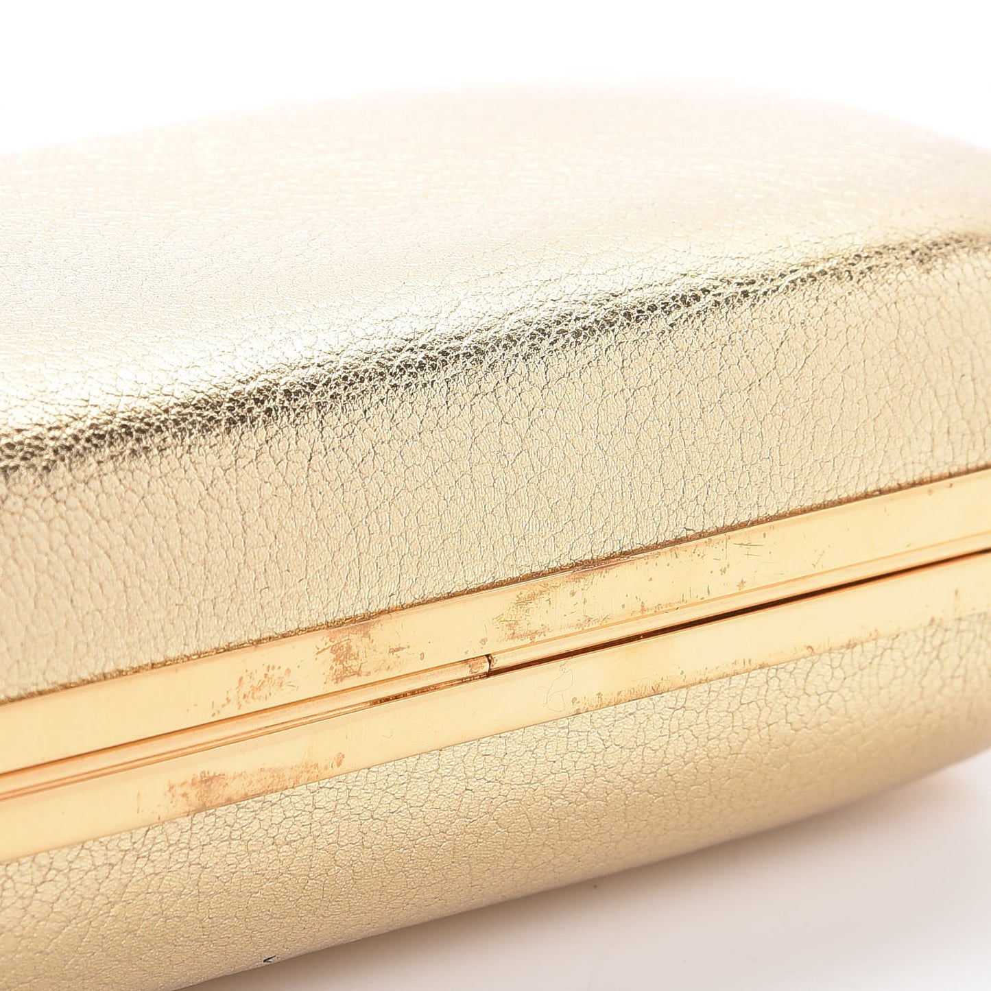 Metallic Lambskin Skull Knuckle Box Clutch Gold
