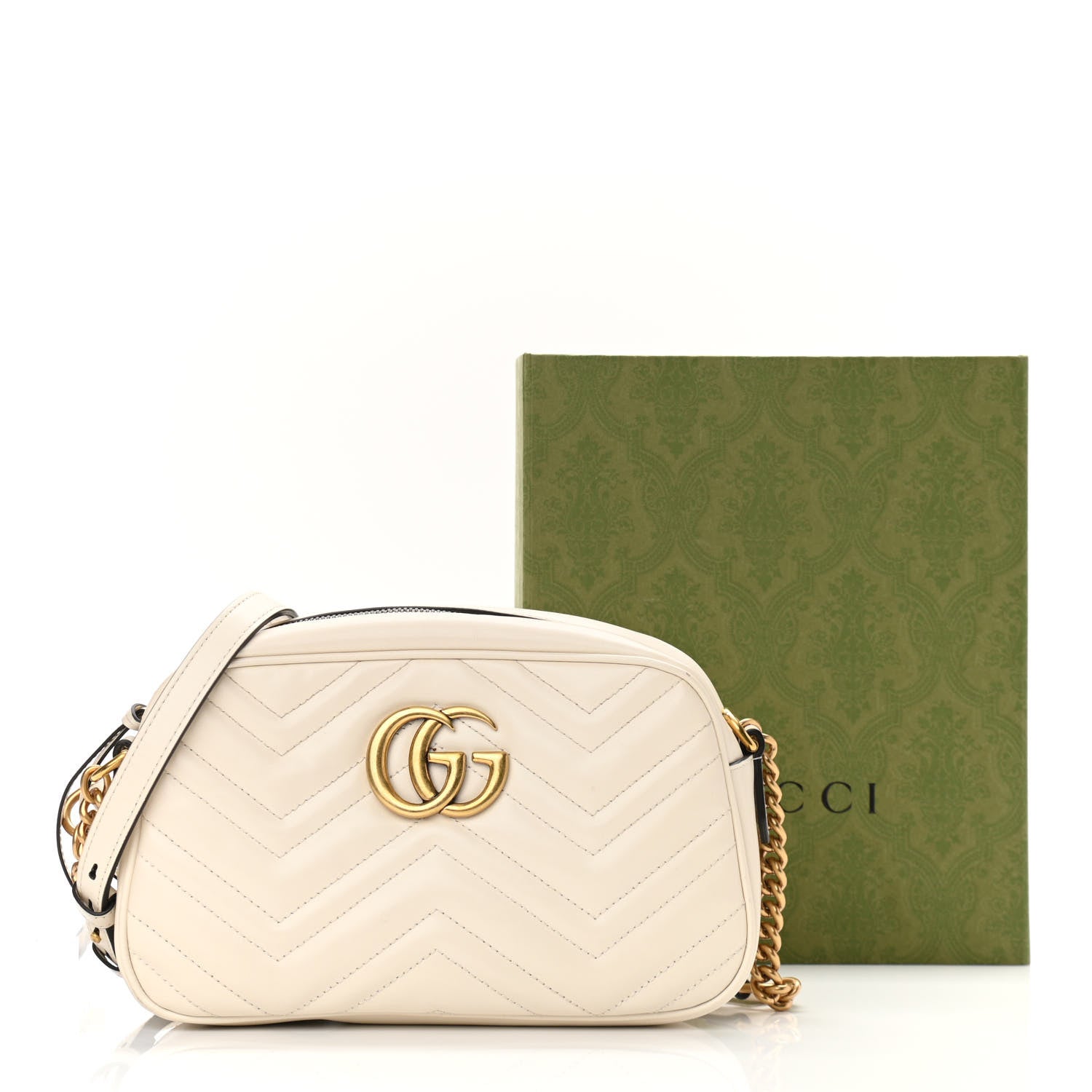 Gucci Calfskin Matelasse Small GG Marmont Chain Shoulder Bag White 11 of 11