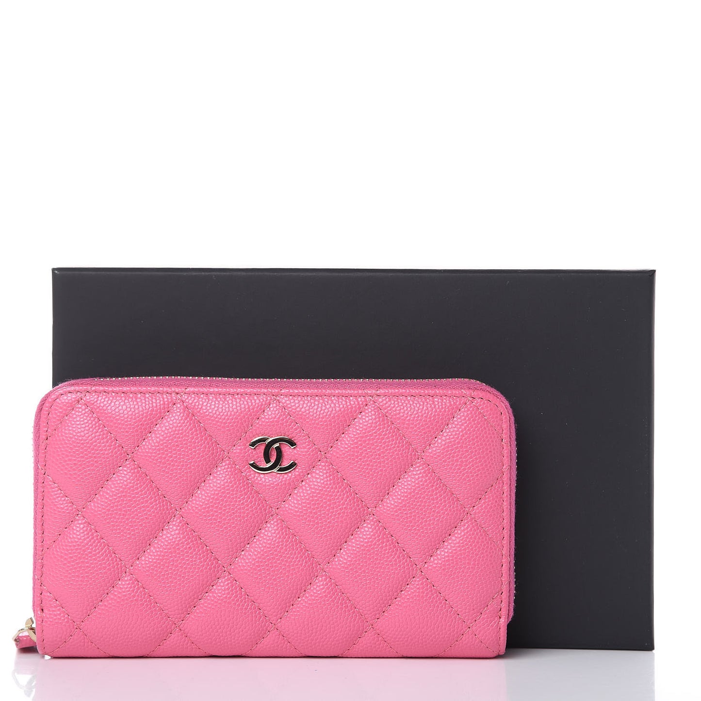 Caviar Quilted Small Zip Around Wallet Pink