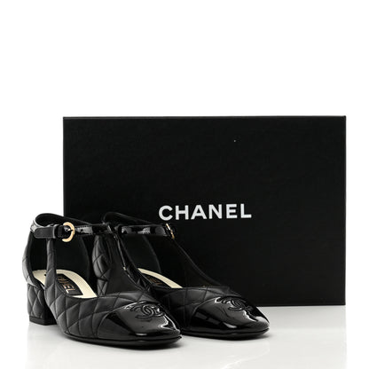 Chanel Lambskin Patent Quilted Cap Toe Mary Jane Flats 37 Black 8 of 8
