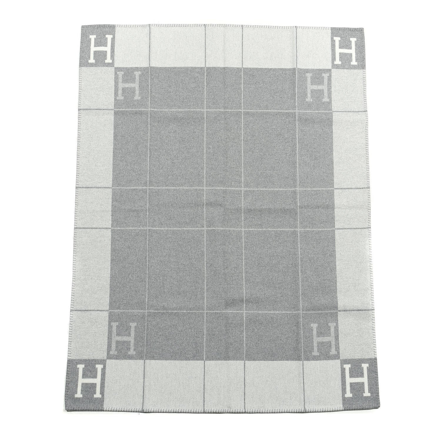 Hermes Wool Cashmere Avalon III Blanket Ecru Gris Clair 1 of 3