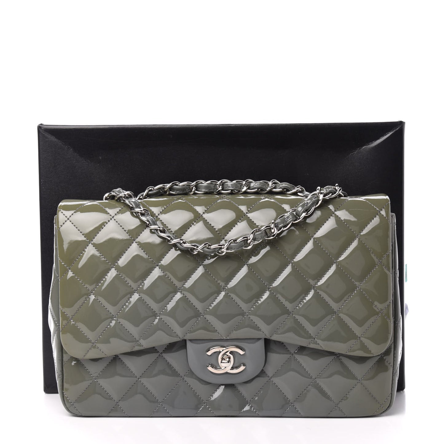Patent Quilted Jumbo Single Flap Grey