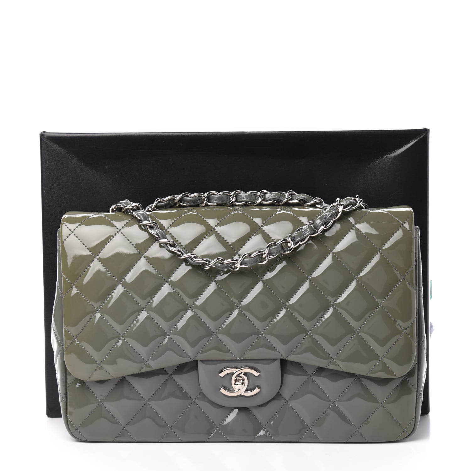 Chanel Patent Quilted Jumbo Single Flap Grey 12 of 12