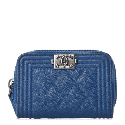 Chanel Caviar Quilted Boy Zip Around Coin Purse Wallet Dark Blue 1 of 8