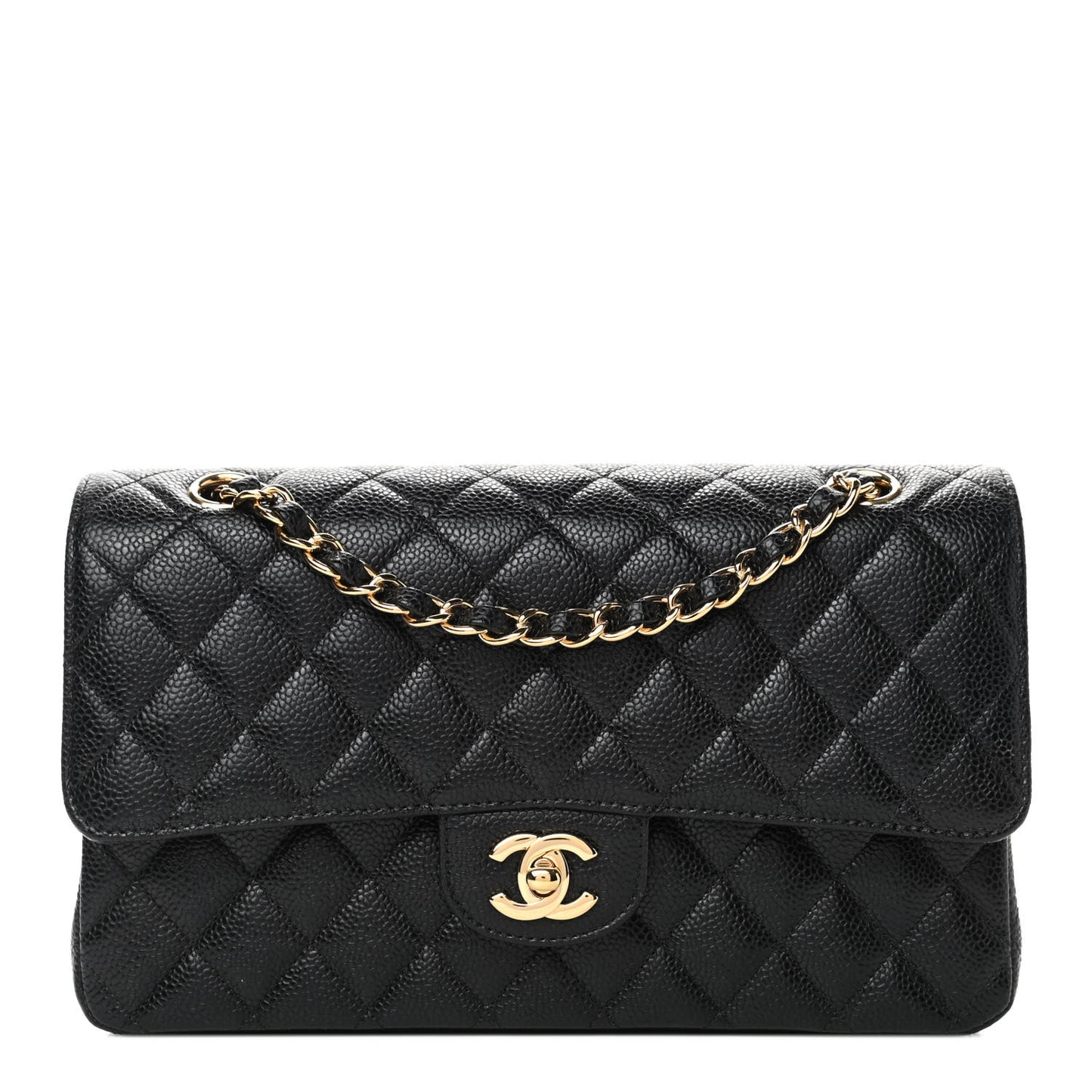 Caviar Quilted Medium Double Flap Black