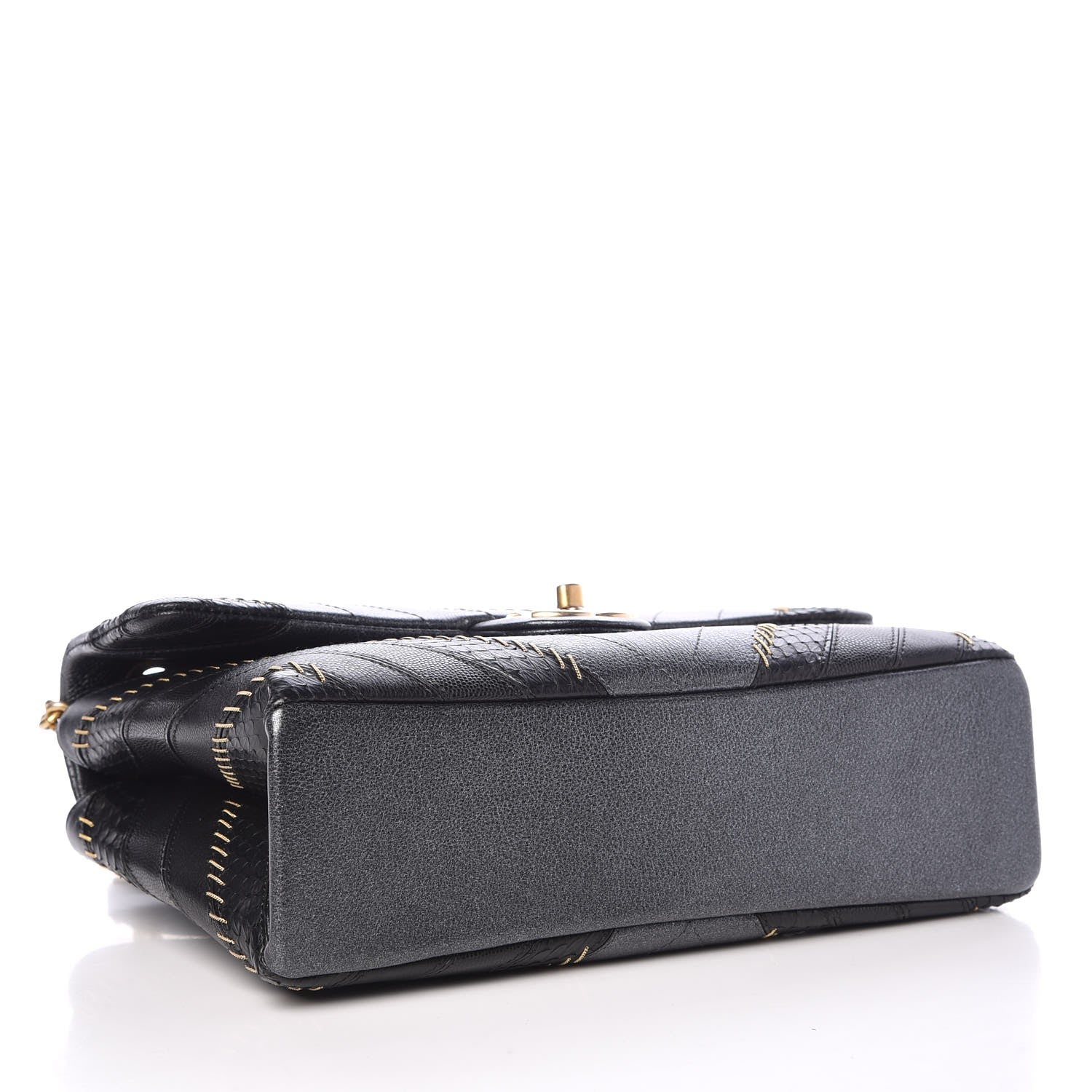 Chanel Calfskin Python Patchwork Chevron Medium Flap Black Silver 4 of 8