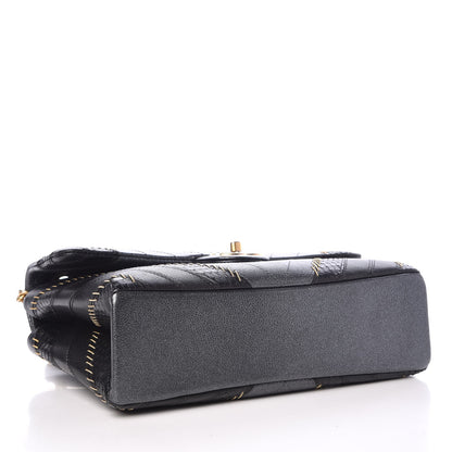 Chanel Calfskin Python Patchwork Chevron Medium Flap Black Silver 4 of 8